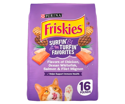 Purina Friskies Dry Cat Food for Adult Cats & Kittens, Surfin&rsquo; & Turfin